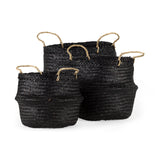 Ella 9.8L x 9.8W x 11.0H (Set of 3) Black Seagrass Basket W/ Light Brown Handles