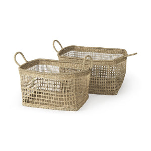 Mercana Bellisa Handwoven Rectangular Baskets for Stylish Storage - Natural Seagrass with Handles for All Spaces 69585
