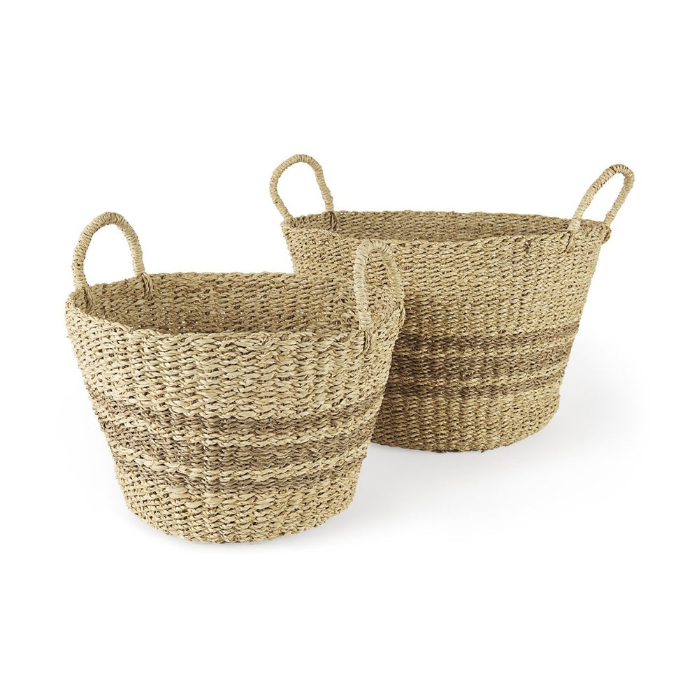 Mercana Vance Tropical-Inspired Round Baskets with Handles for Versatile Home Storage and Decor Solutions 69587