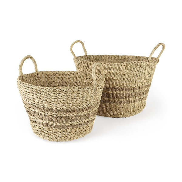 Mercana Vance Tropical-Inspired Round Baskets with Handles for Versatile Home Storage and Decor Solutions 69587