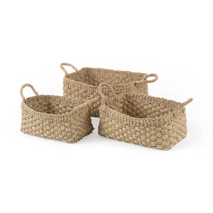 Mercana Emra 17.3L x 11.8W x 7.9H (Set of 3) Light Brown Seagrass Rectangular Basket W/ Handles 69588