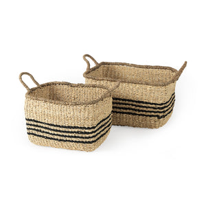 Mercana Emma 17.3L x 13.0W x 11.0H (Set of 2) Light Brown Seagrass Rectangular Basket W/ Black Stripes 69590