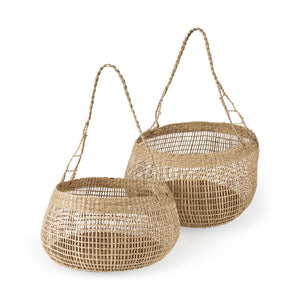 Mercana Nova 15.0L x 15.0W x 9.4H (Set of 2) Light Brown Seagrass Woven Round Basket W/ Long Handle  69592