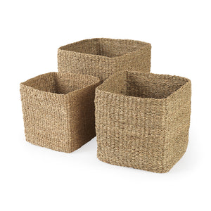 Mercana Copenhagen 15.7L x 15.7W x 15.7H (Set of 3) Medium Brown Square Twisted Seagrass Square Basket  69593