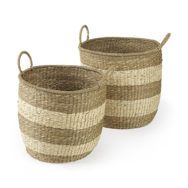 Mercana Bradley Coastal Woven Baskets with Handles - Stylish Natural Storage for Home Décor and Organization 69596