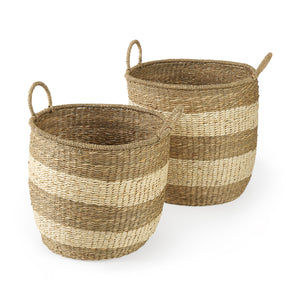 Mercana Bradley 18.1L x 18.1W x 16.0H (Set of 2) Light Brown W/Striped Seagrass Basket W/ Handles 69596