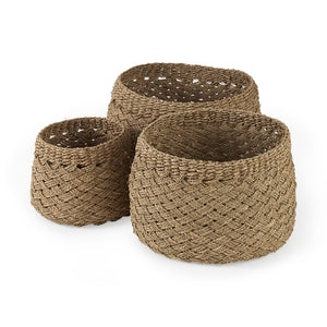 Mercana Jarek 15.0L x 15.0W x 11.8H (Set of 3) Medium Brown Seagrass Basket Cross Weave Round Basket 69598