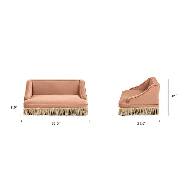 English Elm Duchess Regency Tufted Pet Sofa with Fringe Skirt Velvet Upholstery for Small Dogs Orange B2719P479029