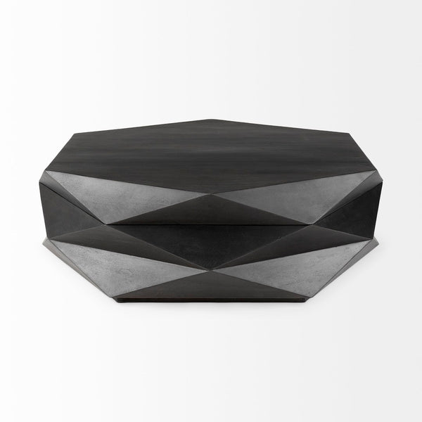 Mercana Arreto Hexagonal Coffee Table with Hydraulic Lift-Top Storage for Modern Living Room Elegance Black Wood 69541