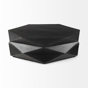 Mercana Arreto Hexagonal Coffee Table with Hydraulic Lift-Top Storage for Modern Living Room Elegance Black Wood 69541