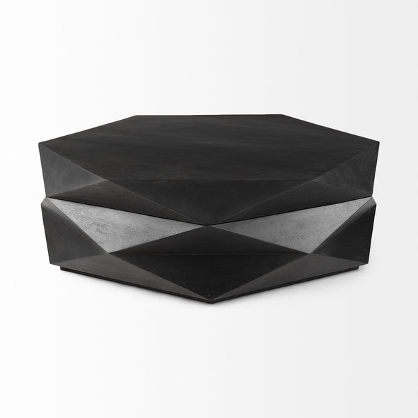 Mercana Arreto Hexagonal Coffee Table with Hydraulic Lift-Top Storage for Modern Living Room Elegance Black Wood 69541
