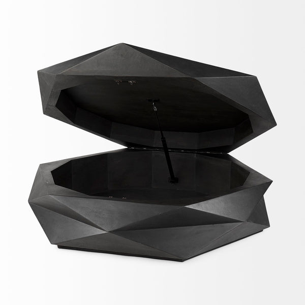 Mercana Arreto Hexagonal Coffee Table with Hydraulic Lift-Top Storage for Modern Living Room Elegance Black Wood 69541