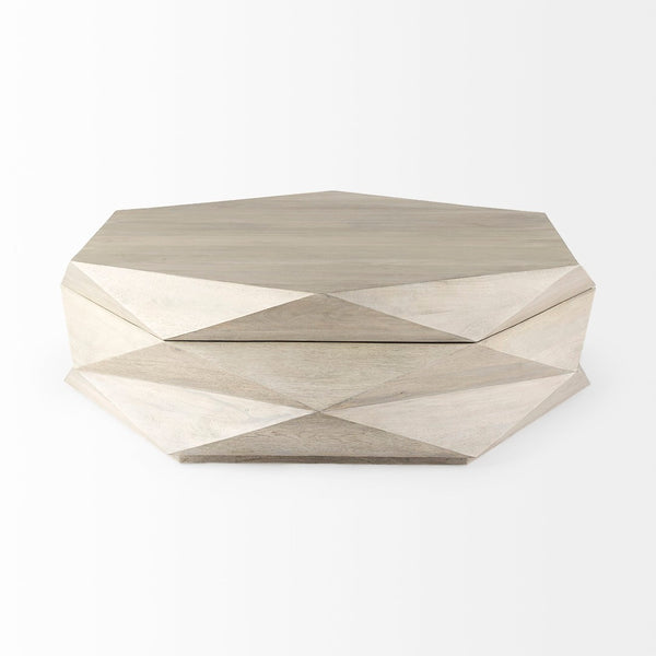 Mercana Arreto Hexagonal Coffee Table with Hydraulic Lift-Top Storage for Modern Living Room Elegance White Wood 69542