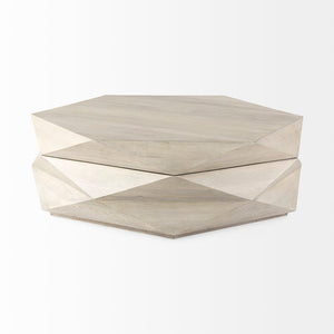 Mercana Arreto Hexagonal Coffee Table with Hydraulic Lift-Top Storage for Modern Living Room Elegance White Wood 69542
