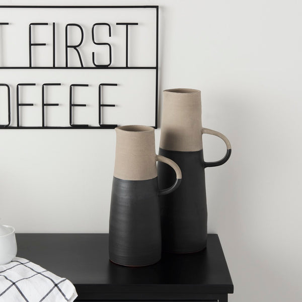 Mercana Garand Elegant Two-Toned Ceramic Jug - Modern Farmhouse Decor for Stylish Interiors and Vases Black/Natural Ceramic | 14H 31062
