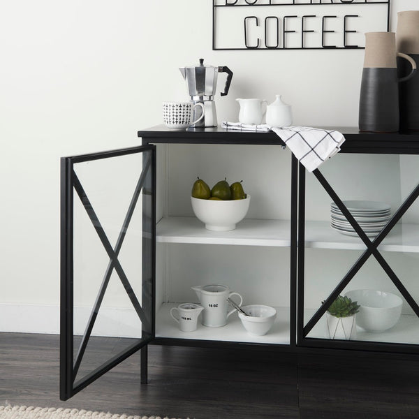 Mercana Aurelia Two-Door Glass Cabinet: Modern Farmhouse Charm with Elegant Design for Stylish Storage Solutions 69265