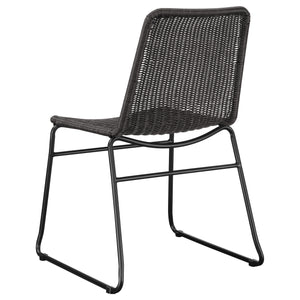 English Elm Dacy Brown Faux Rattan Metal Dining Side Chair Set of 2 — Textured Warm Finish, Sleek Metal Sled Base B062P344939