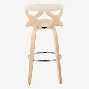 English Elm Gardenia Mid-Century 30" Barstool with Swivel, Padded Fabric Seat and Walnut Legs with Chrome Rest Cream B202S00580
