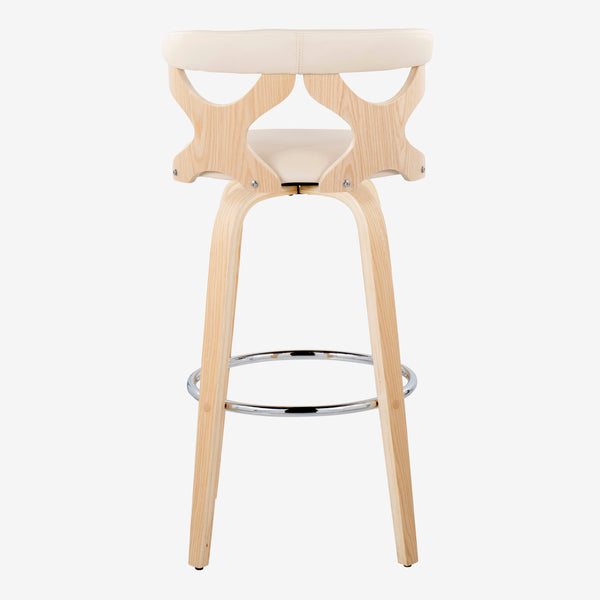 English Elm Gardenia Mid-Century 30" Barstool with Swivel, Padded Fabric Seat and Walnut Legs with Chrome Rest Cream B202S00580