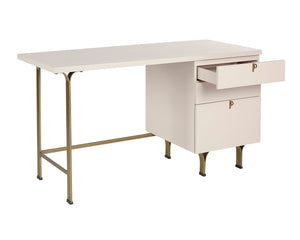 Sunpan Celine Desk - Stylish Cream Finish with Antique Brass Accents, Perfect for Elegant Workspaces
