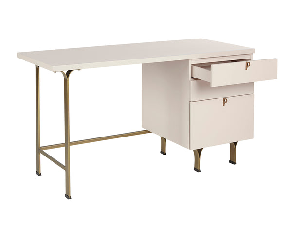 Sunpan Celine Desk - Stylish Cream Finish with Antique Brass Accents, Perfect for Elegant Workspaces