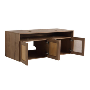 English Elm 48" Imitative Oak Wall Mounted Bathroom Vanity Cabinet, 4 Soft-Close Doors, Water-Resist Finish W999P342104