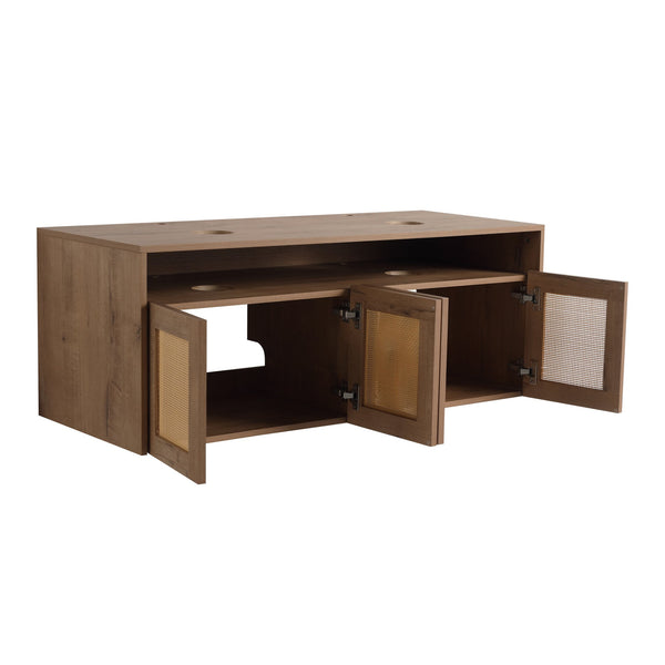 English Elm 48" Imitative Oak Wall Mounted Bathroom Vanity Cabinet, 4 Soft-Close Doors, Water-Resist Finish W999P342104