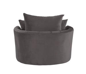 English Elm Zunyas Gray Velvet Swivel Accent Chair with Button Tufting, 360° Comfort, Wooden Frame & 3 Pillows B2726P256294