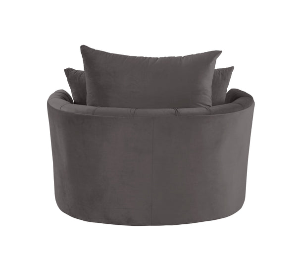 English Elm Zunyas Gray Velvet Swivel Accent Chair with Button Tufting, 360° Comfort, Wooden Frame & 3 Pillows B2726P256294