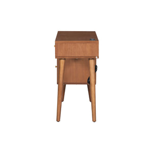 English Elm 39" Retro Bohemian Makeup Vanity Set with Rattan Drawers, USB Charging Port, Cushioned Stool, 4-Drawer Storage Walnut 44.1 L x 18.75 W x 10.5 H N733P180011D