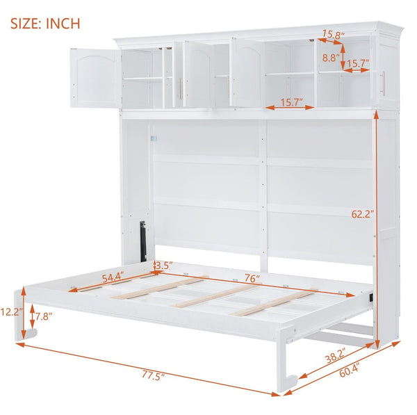English Elm Full Size Murphy Wall Bed with Top Cabinet Storage for Studio or Guest Room LP006664AAK-1