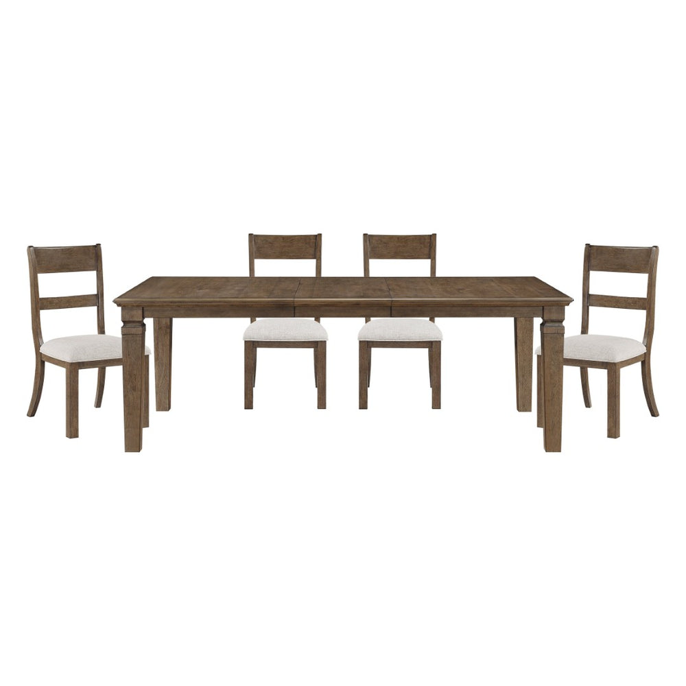 English Elm Contemporary Farmhouse Extendable Dining Set Birch Wood Seats Six Light Brown Finish B011S02464