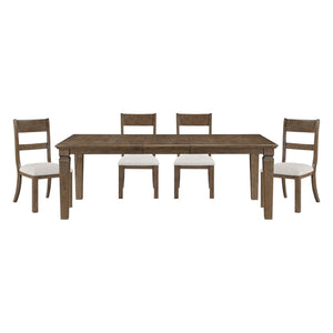 English Elm Contemporary Farmhouse Extendable Dining Set Birch Wood Seats Six Light Brown Finish B011S02464