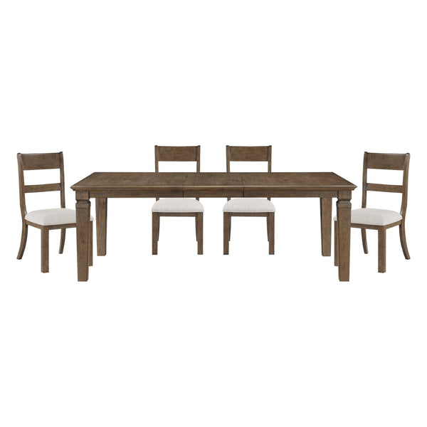 English Elm Contemporary Farmhouse Extendable Dining Set Birch Wood Seats Six Light Brown Finish B011S02464