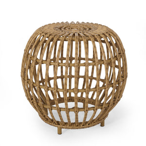 English Elm Christopher Knight Home® - OTTAWA Side Table Light Brown PE Rattan & Iron — Handcrafted Boho Outdoor Accent, Durable, No Assembly 70907.00