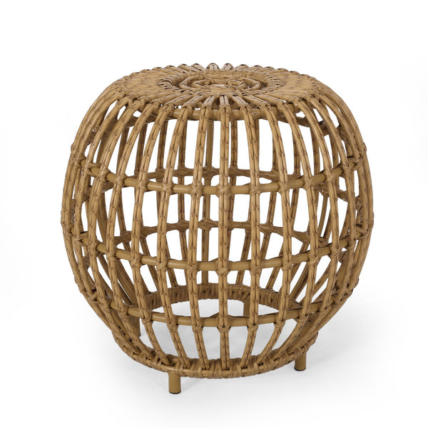 English Elm Christopher Knight Home® - OTTAWA Side Table Light Brown PE Rattan & Iron — Handcrafted Boho Outdoor Accent, Durable, No Assembly 70907.00