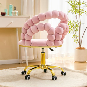 English Elm Pink Velvet Bubble Swivel Chair Gold Base Adjustable Glam Seat for Vanity Office W3875P446136