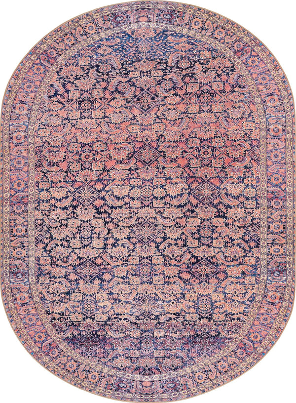 Unique Loom Timeless Levi Machine Made Floral Rug Navy Blue, Black/Orange/Purple/Yellow/Ivory 7' 7" x 10' 6"