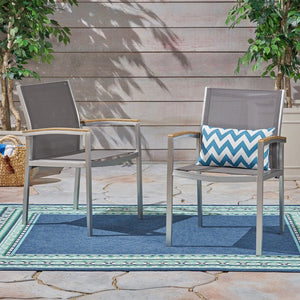 English Elm Luton Outdoor Aluminum Dining Chair with Mesh Seat and Faux Wood Armrests 62760.00