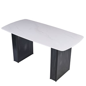 English Elm Modern Marble Glass Dining Table Gold Dual Pedestal Base Seats Eight Elegant W5123P397496