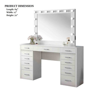 English Elm Glam Elegant Vanity Set with LED Mirror, Plush Stool, Ample Storage, Felt-Lined Drawers, Chic Finish White 68 L x 22 W x 11 H B2741S00686