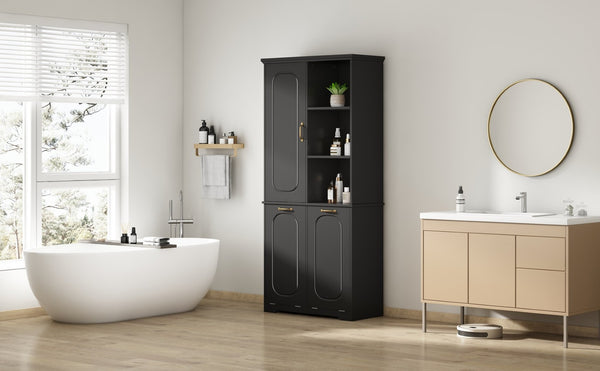 English Elm [video] Freestanding 68 Inch Tall Storage Cabinet with Tilt Out Hampers and Soft Close Door Black N759S427900B