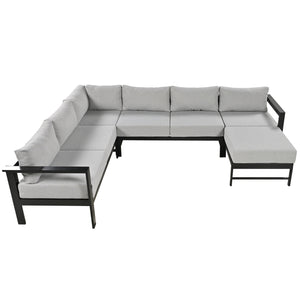 English Elm U-shaped outdoor sofa set with durable aluminum frame, polyspun cushions, high weight capacity and garden-ready style Grey WY000392AAE