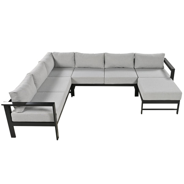English Elm U-shaped outdoor sofa set with durable aluminum frame, polyspun cushions, high weight capacity and garden-ready style Grey WY000392AAE