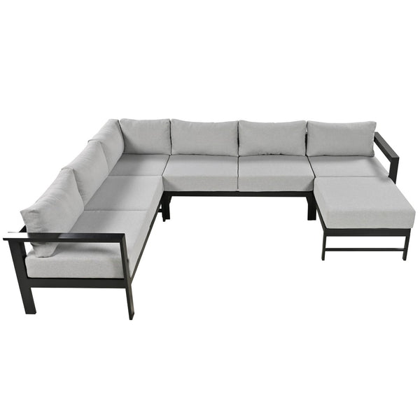 English Elm U_style Outdoor U-shaped Sectional with Iron Frame and Ultra Thick Foam Patio Seating WY000478AAE