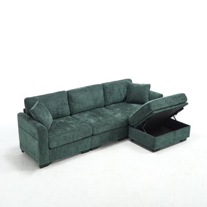 English Elm Modern Chenille L-shaped Sectional with Usb Charging Ottoman Storage Living Room Couch Green W2120S00017