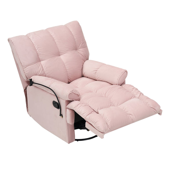English Elm Single Teddy Upholstered Recliner Chair with Solid Wood Frame, Sponge Cushions & Phone Stand, Adjustable Back to 150° Pink W1278P212866