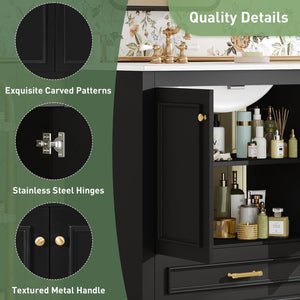 English Elm 30" Elegant Bathroom Vanity with Ceramic Sink, French-Inspired Compact Cabinet with Drawer & Shelf Black N710P317676B