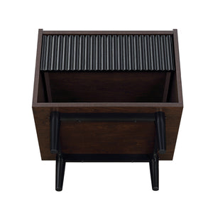 English Elm Duane Fluted 20" Nightstand in Black with Ribbed MDF, Handless Drawer & Iron Feet for Style B365P398187