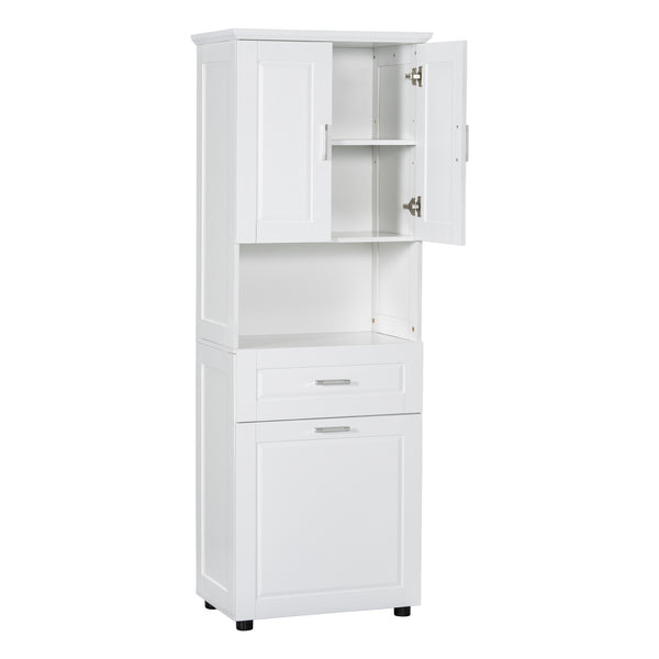 English Elm Tall Bathroom Cabinet with Tilt-Out Laundry Hamper, Adjustable Shelves, Anti-Tip Design & Large Storage White WF323481AAK